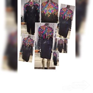 Carina 80's Silk Bright Multi Color Sequin  Dress